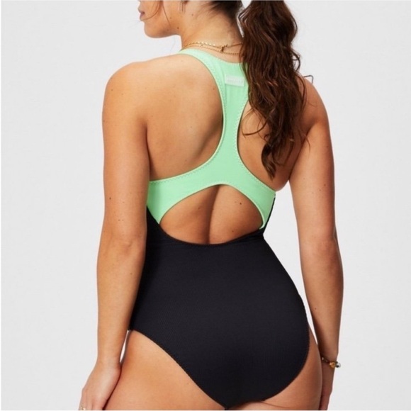 Fabletics Zip Front Racerback Black and green Swimsuit Size Small NWT - Picture 3 of 4